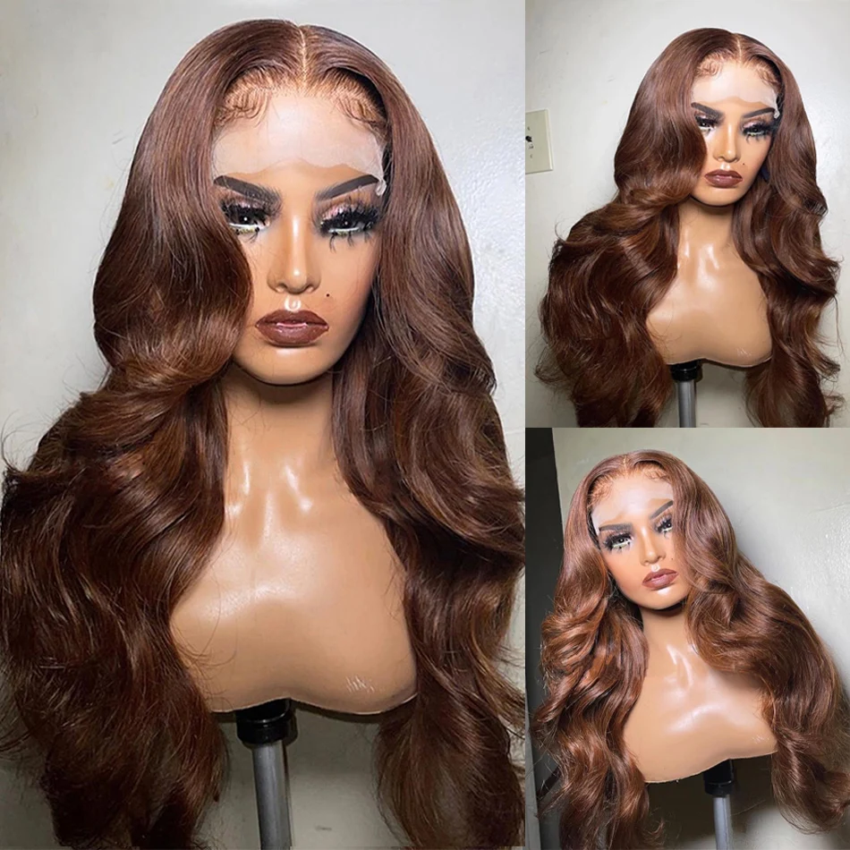 Body Wave Chocolate Brown Lace Front Human Hair Wigs For Women 13x4 13x6 HD Transparent Lace Frontal