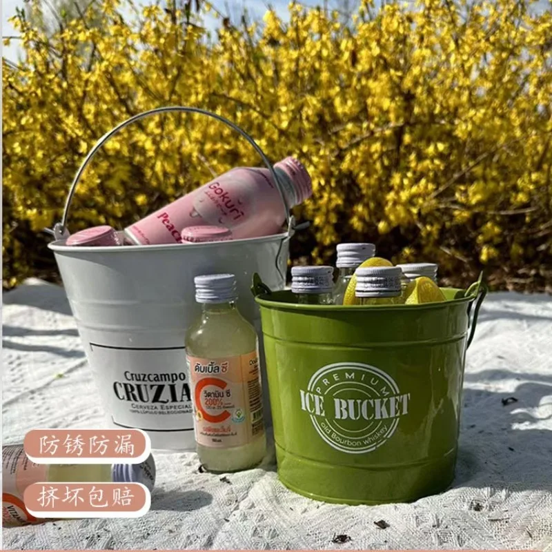Commercial Ice Bucket Beverage Beer Barrel Outdoor Household Ice Cube Milk Tea and Cola Creative Iron Bucket Cooling Barrel