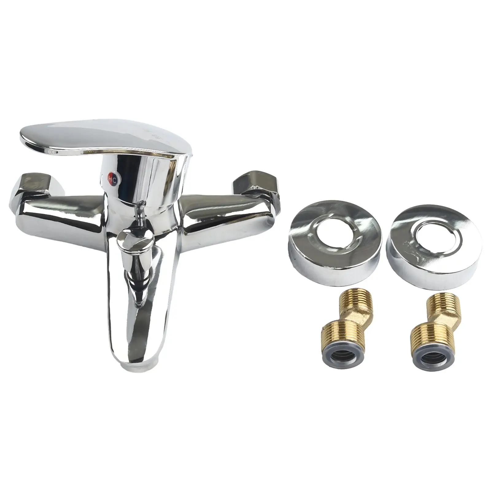 

Dual Spout Mixer Tap for Bathtub Wall Mounted Chrome Faucets Press Switch Control Water Outlet Easy Installation