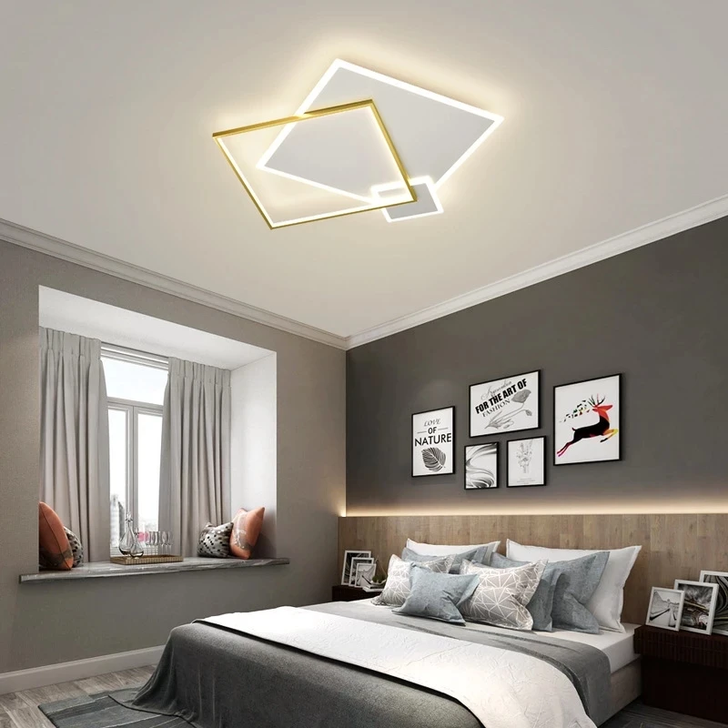 

IRALAN Modern Led Chandeliers Bedroom Ceiling Lamp Remote Control Dimmable 3 Square Aluminium Home Decor Ceiling Lights