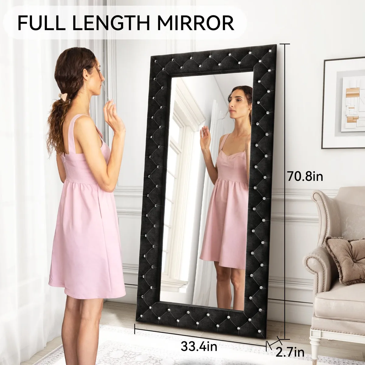 Black Crystal Tufted Mirror 4