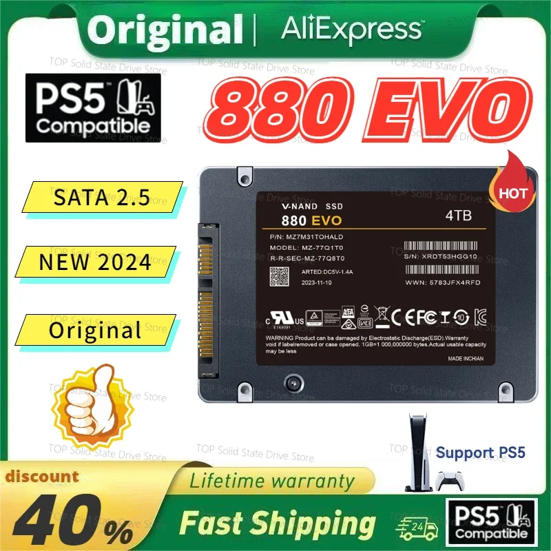 880 EVO SSD 4TB 내장 솔리드 스테이트 드라이브 하드 디스크, 2.5 인치 Sata III 1TB 2TB SSD 드라이브 하드 드라이브, PS5 노트북 데스크탑용