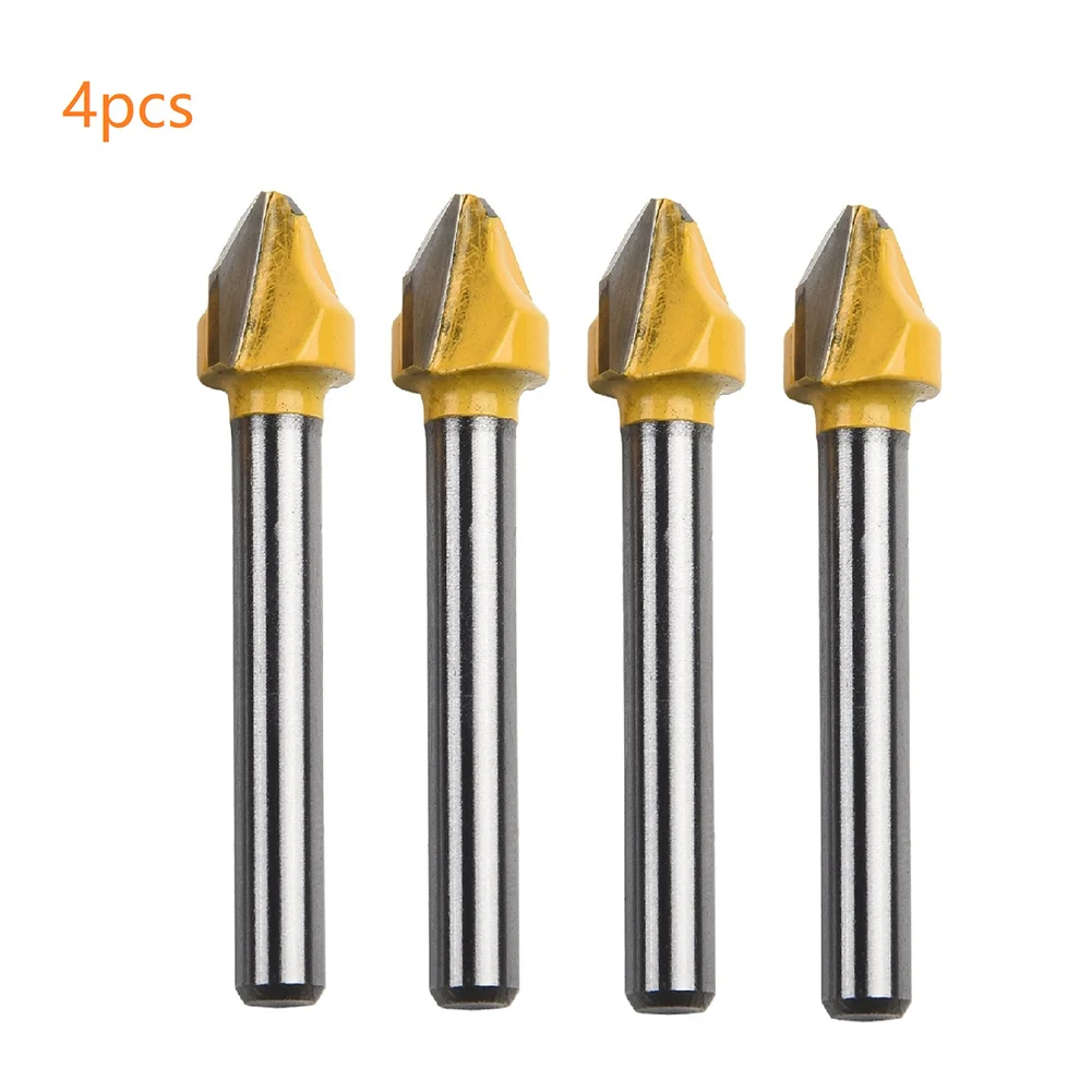 

4pc 6mm Shank Router Bit 90 Degree V-shaped Flat Head Chamfer Carbide Engraving Milling Cutter ​for Wood Engraving Trimming Tool