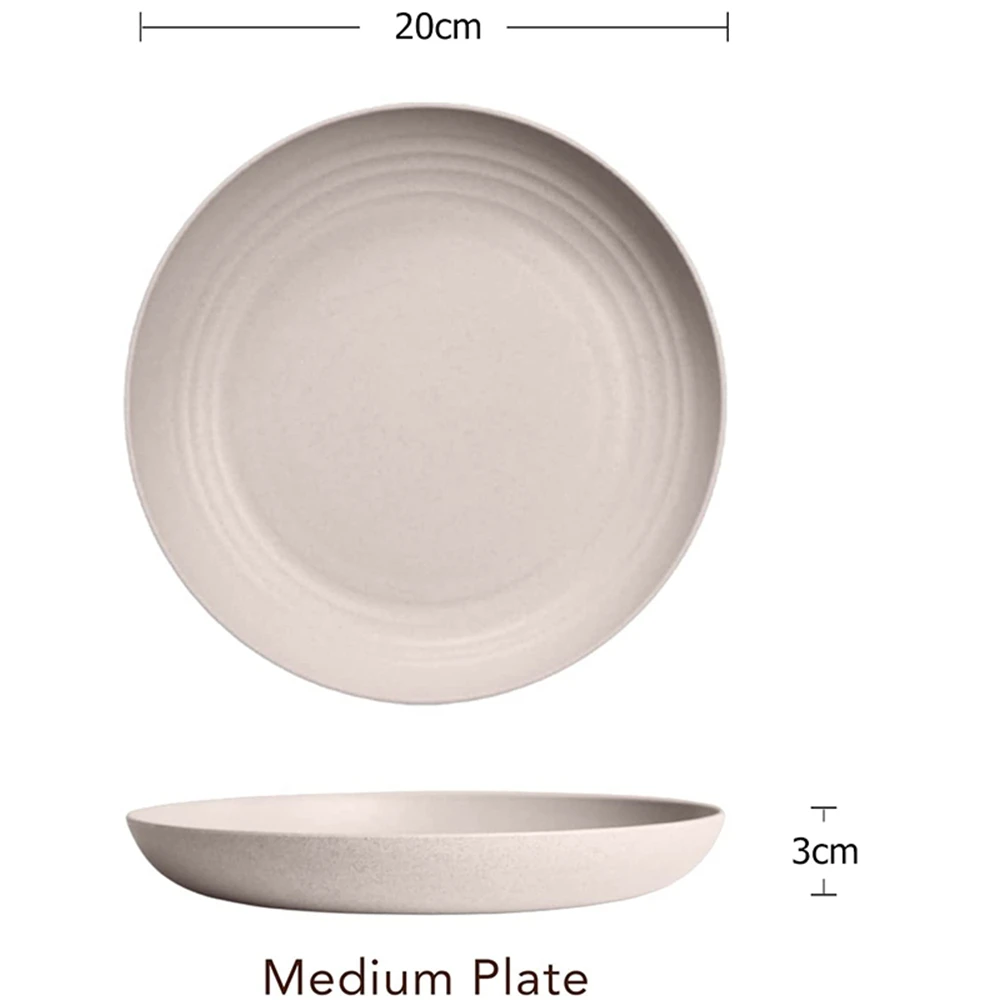 4pcs/Set Wheat Straw Plate Lightweight Unbreakable Reusable Dinner Dishes Plates Dishwasher & Microwave Safe for Kitchen Camping 6