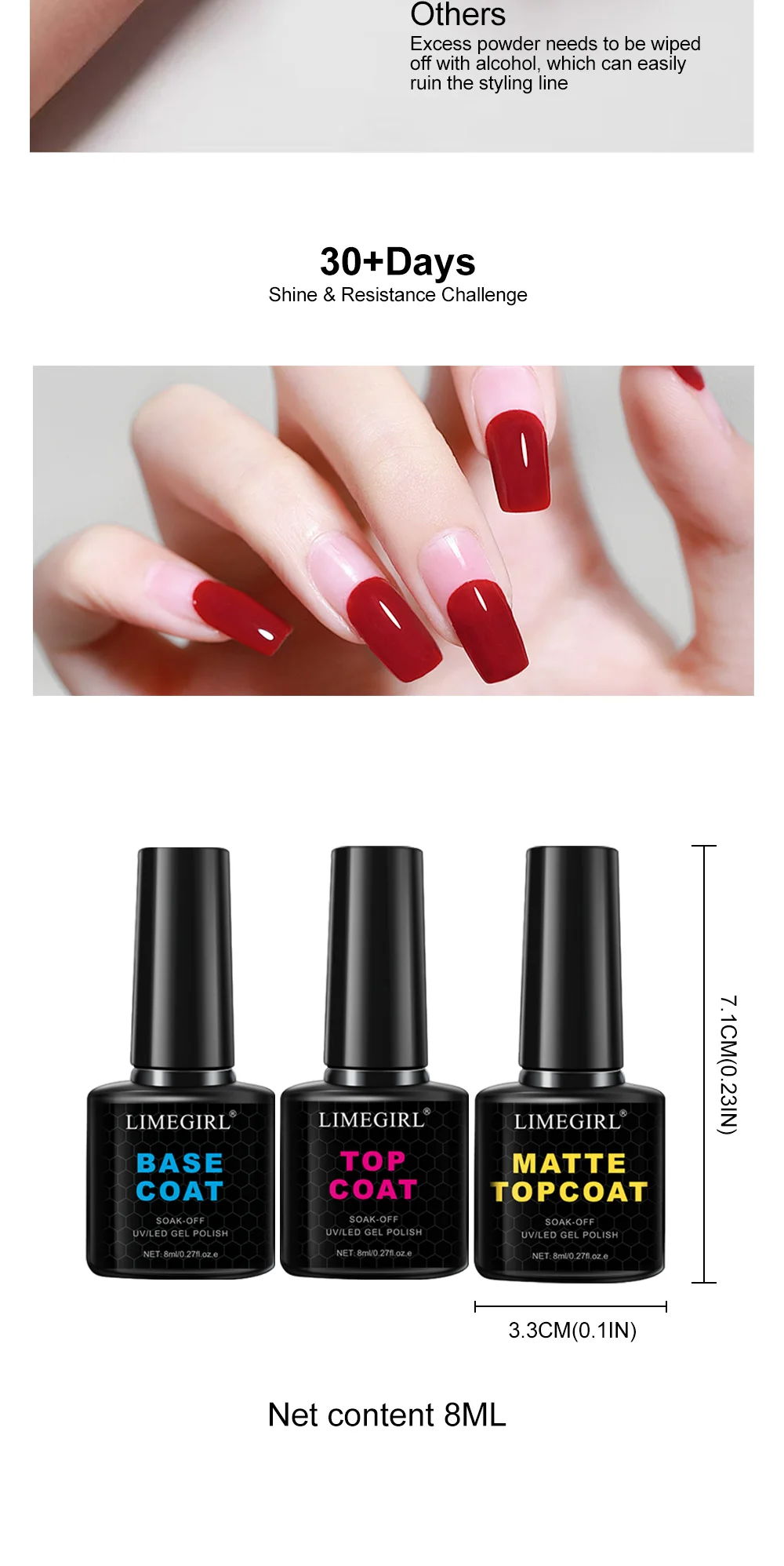 LIMEGIRL 3 Stück/Set Nail Art Soaking Primer Clear Coat Nagellack UV Gel Polish Dry Cure Brightening Multifunktionales Maniküre-Set – Detail 9