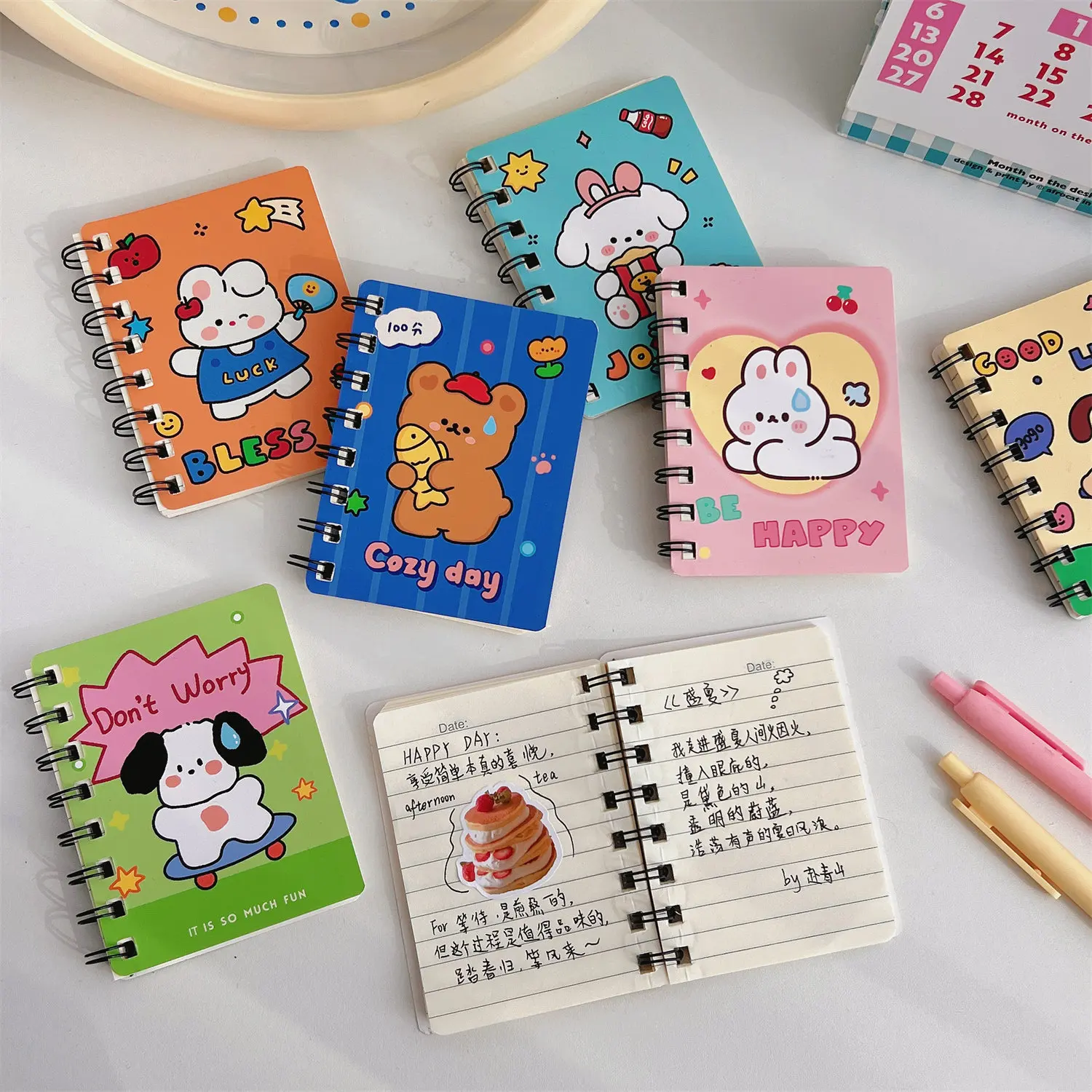 New High Beauty Notebook A7 Word Student Coil Book Cute Cartoon Animal Pocket Notebook Office Stationery 80sheet