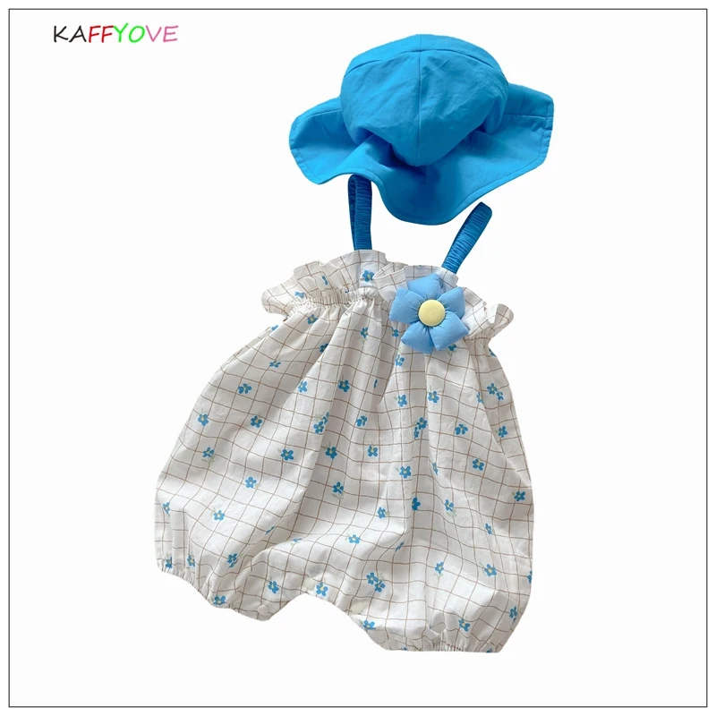 

Summer Baby Girls Overall Blue Fashion Spring 2023 Infant 3-24M Newborn Birthday Baptism Cap+Rompers Elegant Pageant Outfits