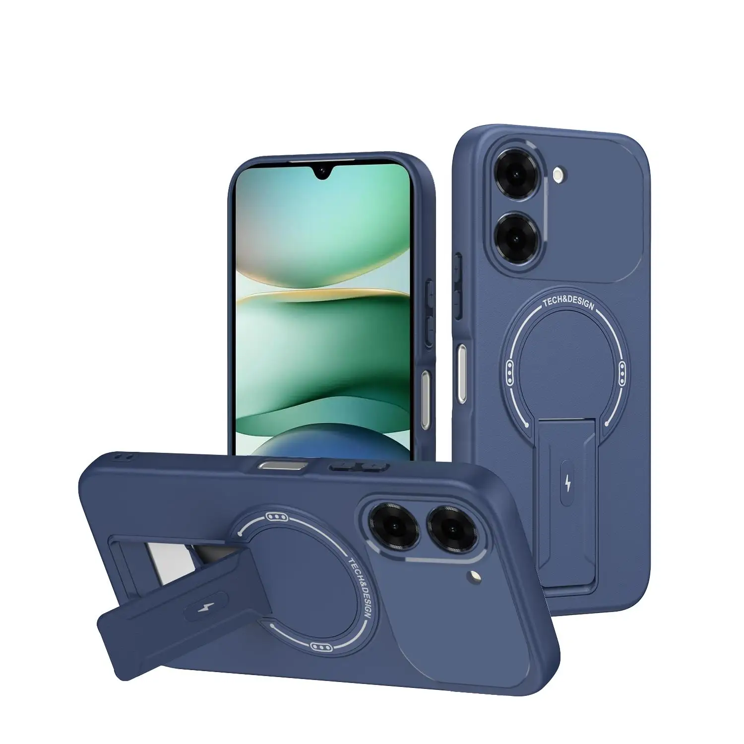 Magnetic Kickstand Armor Phone Case with Wireless Charging Compatibility