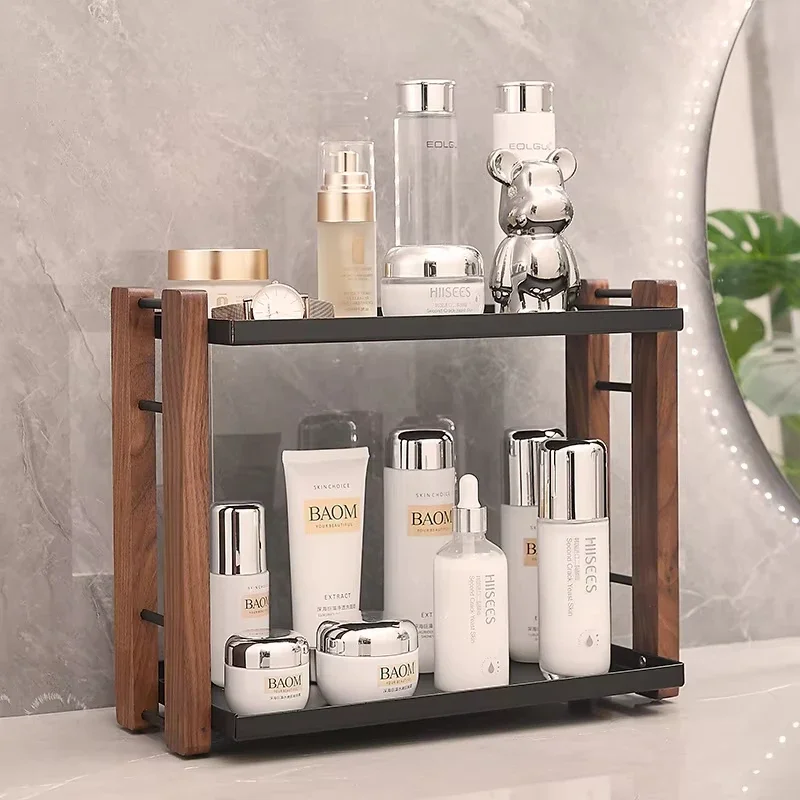 wood Cosmetic Holder and Storage Shelf for Vanity and Countertop Bathroom Counter Organizer With Coffee Station