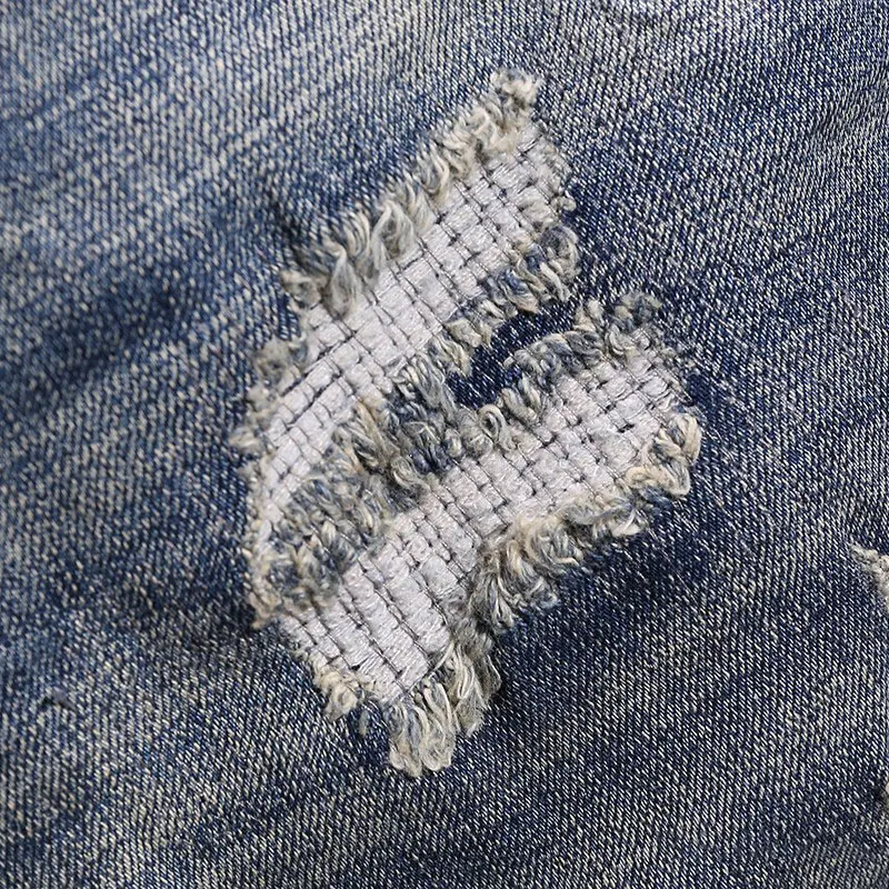 Street Fashion Men Jeans High Quality Hole Patched Designer Retro Blue Stretch Slim Fit Ripped Jeans Men Vintage Denim Pants