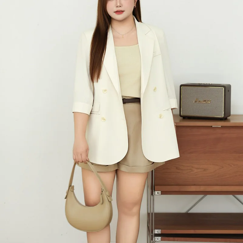 Women's Plus Size Summer Cooling Blazer With Sun Protection Lightweight Three-Quarter Sleeve Office Jacket For Business Casual