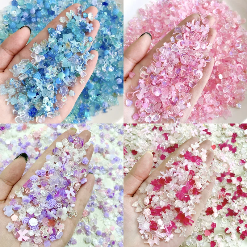

50pcs Colorful Acrylic Nail Charms 3D Resin Kawaii Camellia Love Bear Bow Nail Art Decorations DIY Manicure Accessories Supplies