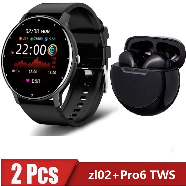 zl02 Pro6 TWS Smart Watch Men's Full Touch Screen Sports Fitness Watch IP67 Waterproof Bluetooth for Android ios