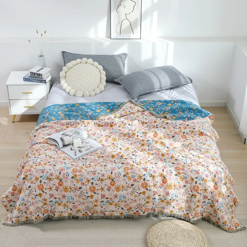 gauze towel blanket for adult summer cool duvet breathable cotton towel blanket for two people cover