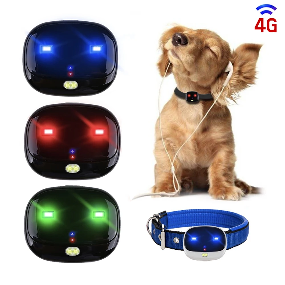 애완동물 GPS 추적기 미니 로케이터 고양이 개 LED 조명, GPS 칼라 추적기, 음성 모니터, 양방향 음성 통신, 방수 장치, 4G