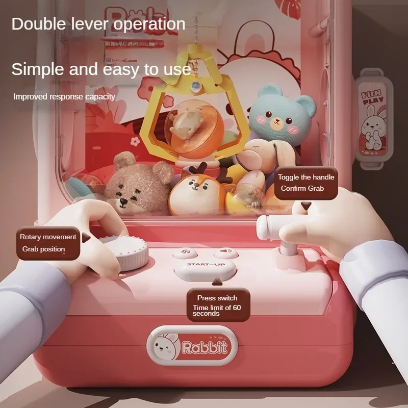 Mini Clip Doll Machine Toys for Kids Cartoon Animals DIY Prizes Candy Vending Claw Arcade Crane Machine Birthday Christmas Gifts