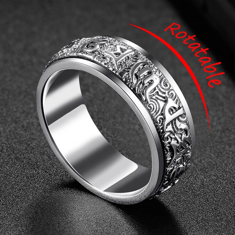 Timeless Silver 925 Rotating Men's Ring with Six-Character Mantra Design