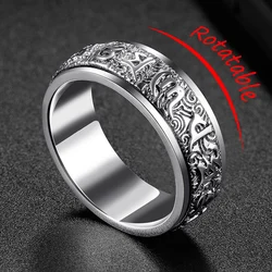 Timeless Silver 925 Rotating Men's Ring with Six - Character Mantra Design - 8 (Silver)