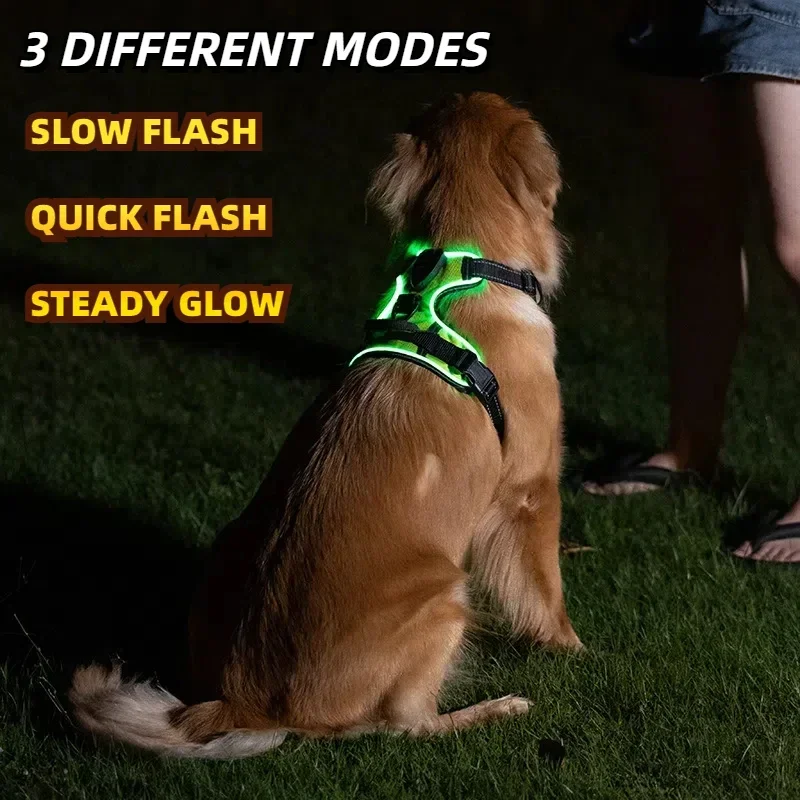 LED Light Up Dog Harness No Pull Adjustable Rechargeable 3