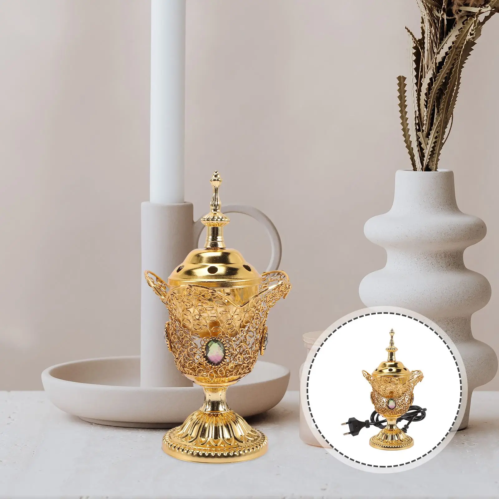 Electric Middle East Church Censer Metal Censer Vintage Censer Vintage Sandalwood Censer(EU Plug)