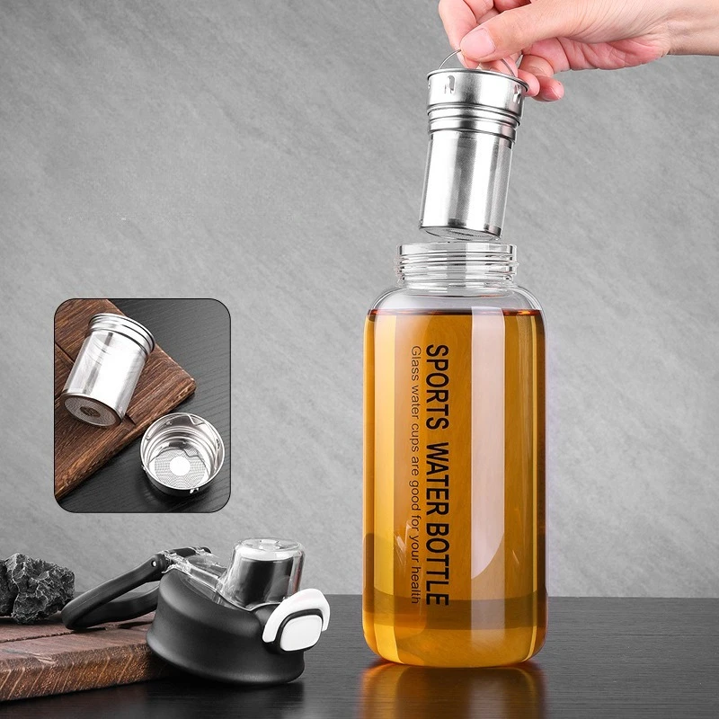 Luxurious 1L Glass Tea Tumbler with Infuser – Eco-Friendly Hydration Bottle with Protective Sleeve & Secure Lock Lid