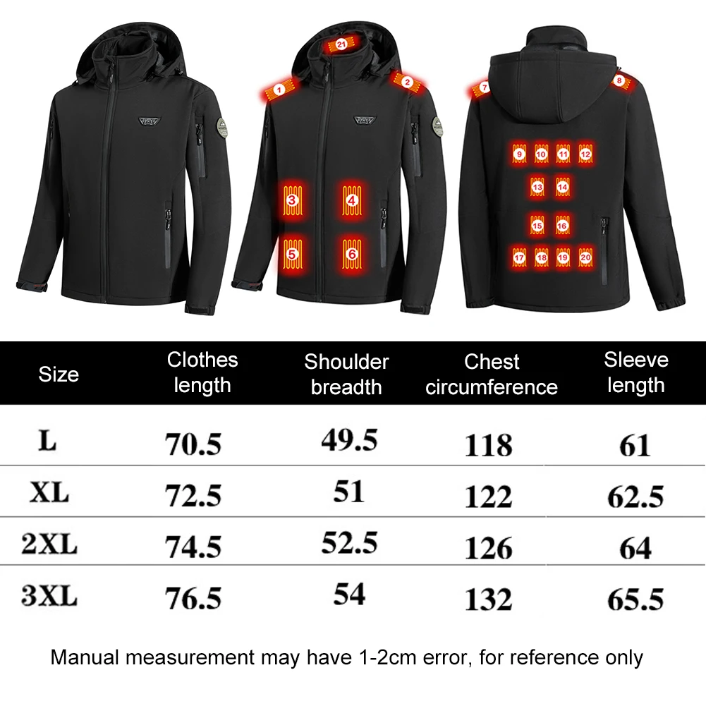 21 Areas Heated Jacket Winter Heating Motorcycle Jacket Camping Warm Heated Clothes for Men and Women