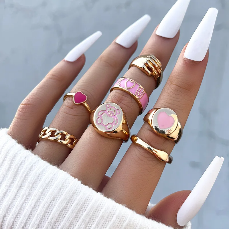 Bohemia Geometric Colorful Enamel Kunckle Ring Set For Women Butterfly Heart Sign Finger Ring Female Daily Jewelry - Image 5