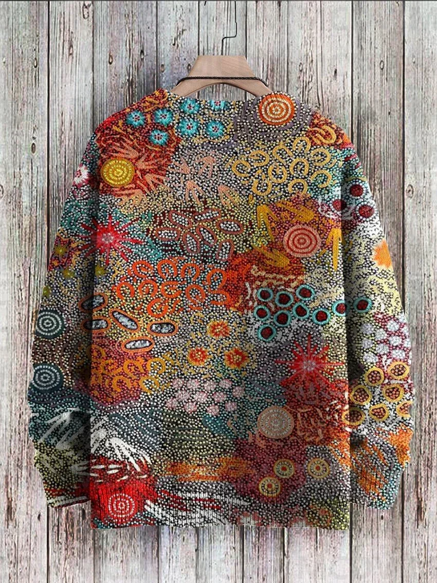 Vintage Pattern Print Knit Pullover Sweater Women For Men Sweater