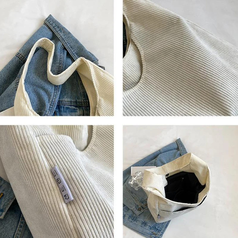 Kausale Umhängetaschen für Frauen, Cord, wiederverwendbare Einkaufstaschen, große Kapazität, weibliche Reise-Handtasche mit Griff oben, Mädchen-Bücher-Packung – Detail 17