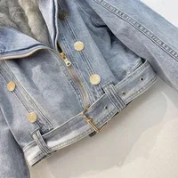 Abrigos vaqueros gruesos y cálidos desmontables para invierno, chaqueta Premium corta occidental que combina con todo, Tops ajustados de moda con retales de piel, superventas 5