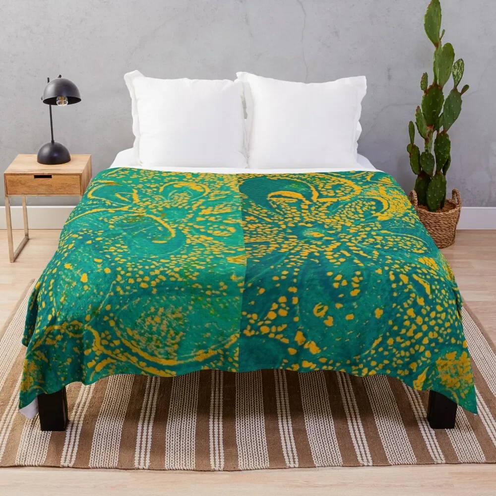 

YELLOW AND TEAL FLORALS Throw Blanket decorative Cute Plaid Hairy Blankets