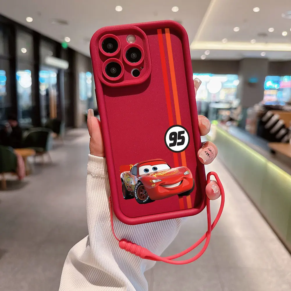 thumbnail image 1 of Cars Lightning McQueen 95, funda de teléfono para IPhone 15, 14, 13, 12, 11 Pro Max, Mini, XR, XS, X, 7, 8 Plus, TPU suave con correa de mano, 1 of 5