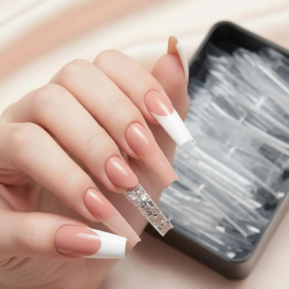 60/150개 듀얼 네일 폼 투명 폴리 네일 젤 몰드 사각 풀커버 네일 팁 연장 폼 젤 매니큐어 네일 아트용