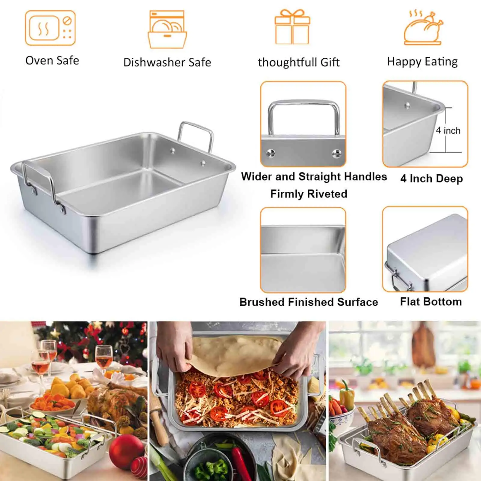 Stainless Steel High Dome Turkey Roaster Pan With Lid & Wire Rack for  Roasting Meat & Vegetables