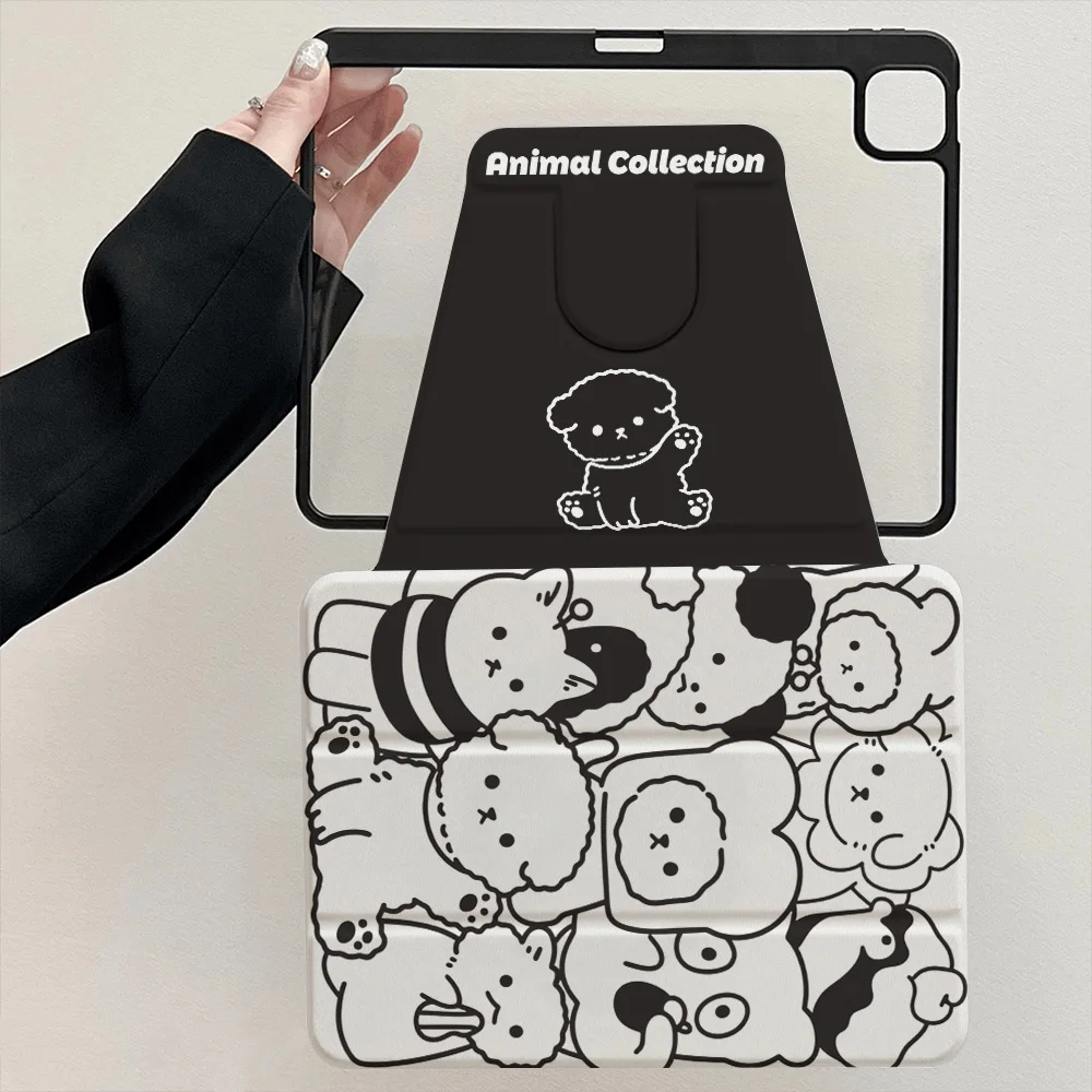 Artistic 360° Rotatable Tri-Fold Tablet Cover - Black & White Animal Collection