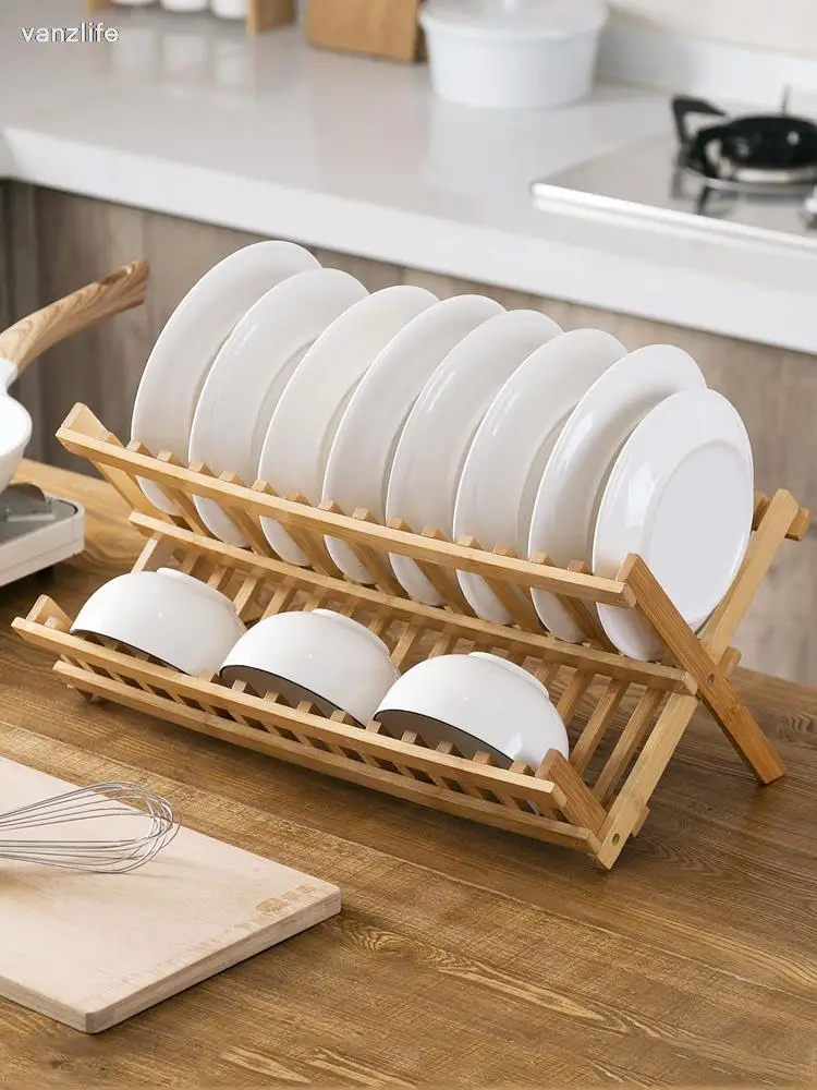 

Vanzlife multifunctional bamboo bowl drain rack installation free rack bowl and plate storage rack chopsticks kitchen bowl rack