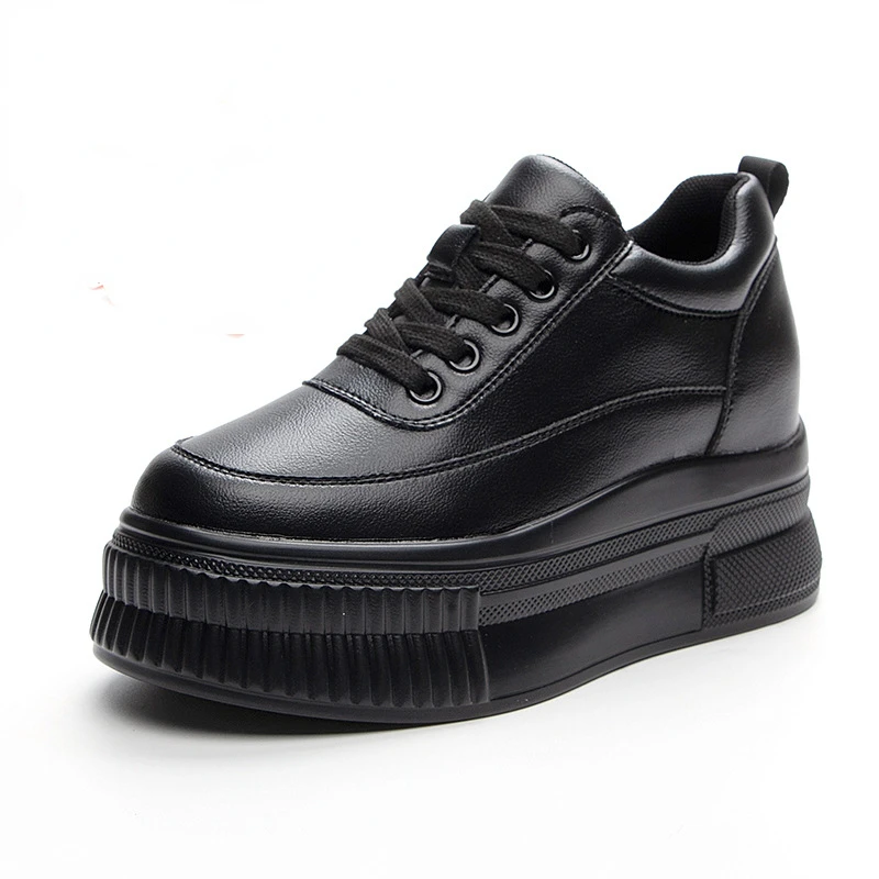 Fujin zapatillas de deporte con plataforma blanca para mujer, zapatos de cuña de piel auténtica, gruesos, de invierno, 7cm, 2022| Zapatos vulcanizados de mujer| - AliExpress