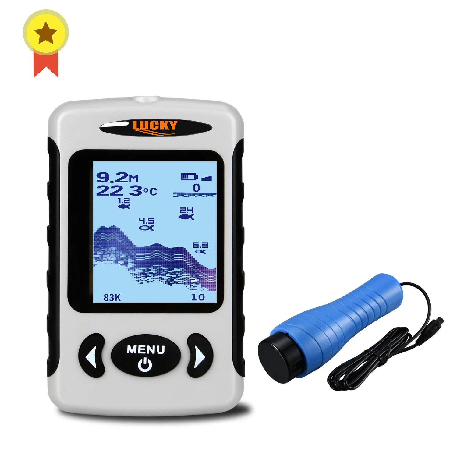 LUCKY-Portable Fish Finder Dual Sonar Frequency 100m Detector for Ice Fishing Tackle 2.2in LCD 200KHz 83KHz FF718D-Ice