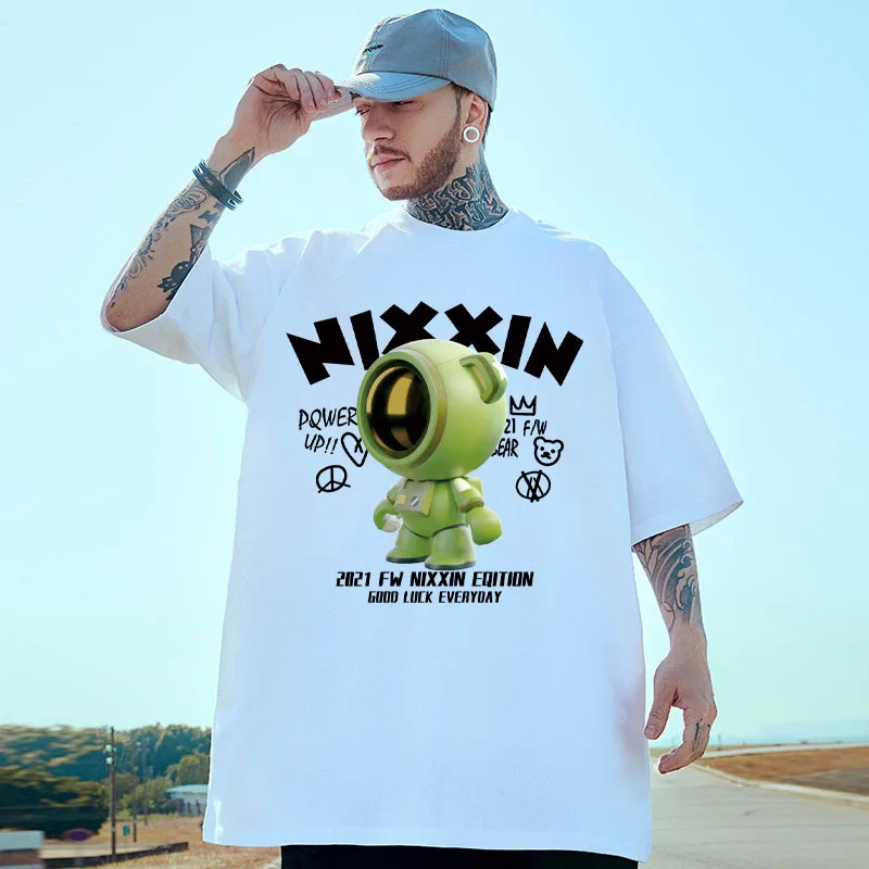 

Футболка мужская оверсайз в стиле хип-хоп, уличная одежда с мультяшным принтом кролика, хлопковая с коротким рукавом в стиле Харадзюку, 5XL