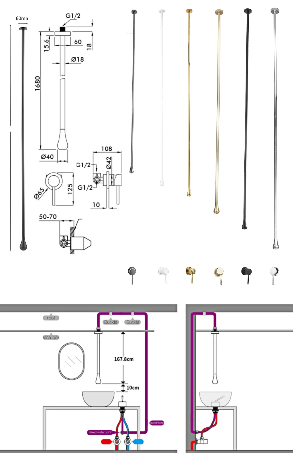 BAKALA Water Drop Hang Ceiling Faucet Bathroom Basin Bathtub Tap Solid Brass  Hot Cold Water Sink Mixer Tub Hardware images - 6