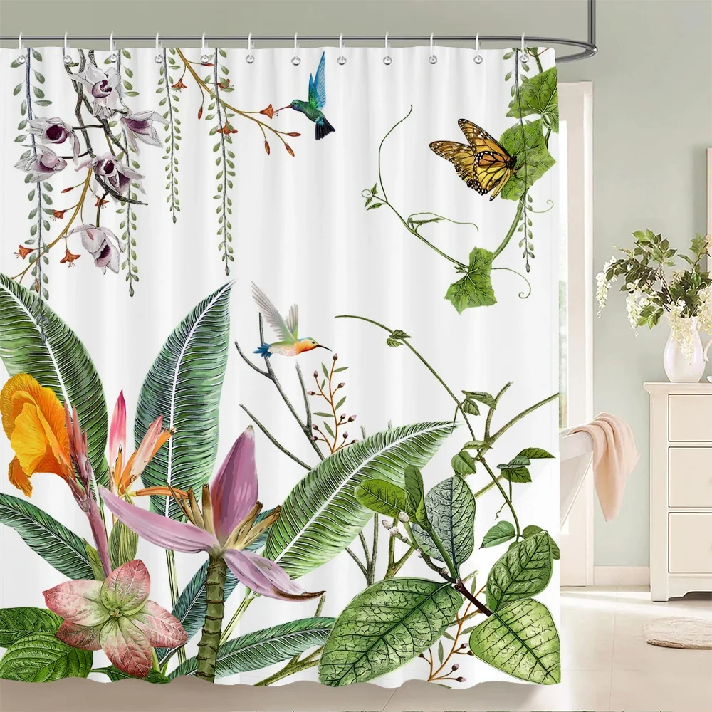 ม่านอาบน้ำลายไม้ไผ่สีเทา ลายพืชธรรมชาติ ผ้ากันน้ำ ตกแต่งห้องน้ำ บรรยากาศสงบ สไตล์บ้านที่ได้แรงบันดาลใจจากเซน 1