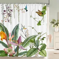 ม่านอาบน้ำลายไม้ไผ่สีเทา ลายพืชธรรมชาติ ผ้ากันน้ำ ตกแต่งห้องน้ำ บรรยากาศสงบ สไตล์บ้านที่ได้แรงบันดาลใจจากเซน 1