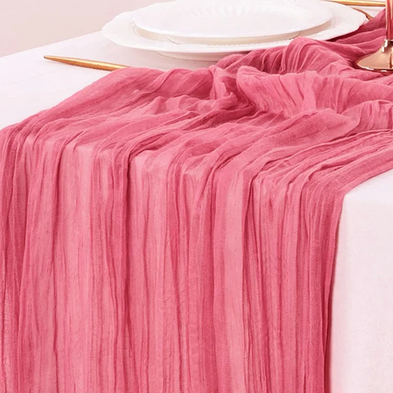 Wedding Carpet Red Table Runner Gauze Rustic Country Boho Table Cloth Dining Party Banquets Christmas