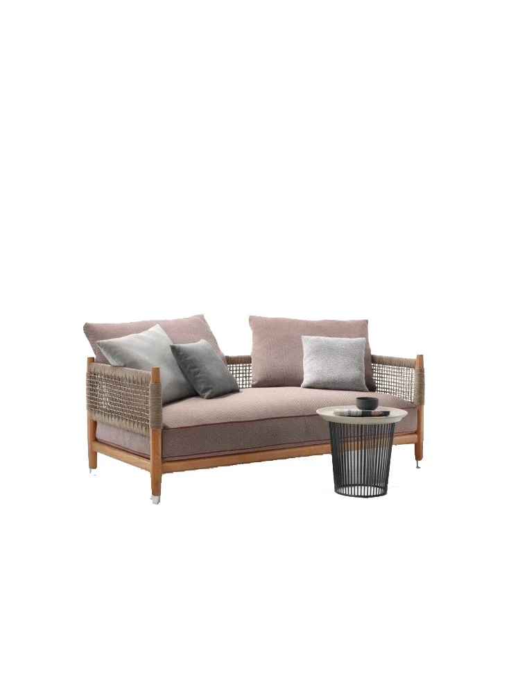 

Solid wood rattan sofa B&B designer club fabric soft rope woven balcony