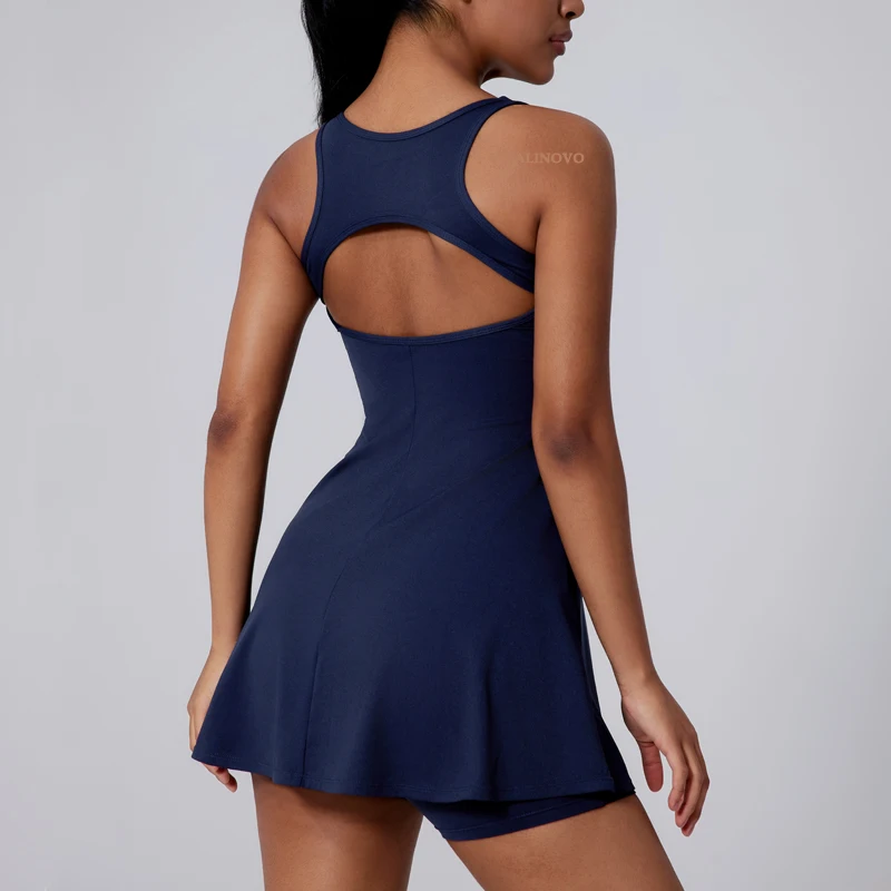 Womens Tennis Dress Square Neck Sleeveless Athletic Dress Open Racerback Workout Golf Dresses for Women with Shorts Pockets 2pcs
