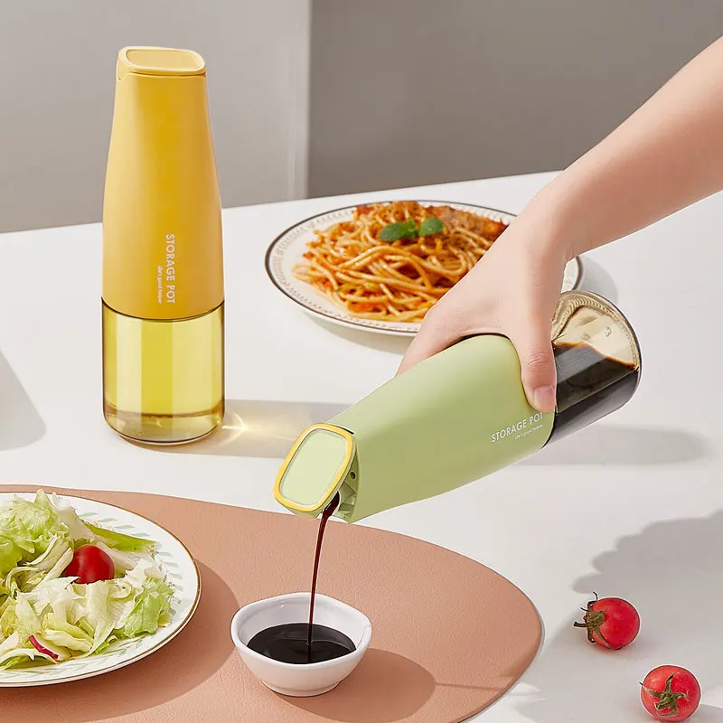 

500ML Glass Oil Pot Kitchen Automatic Opening and Closing Gravity Oil Tank Soy Sauce Seasoning Bottle Jars