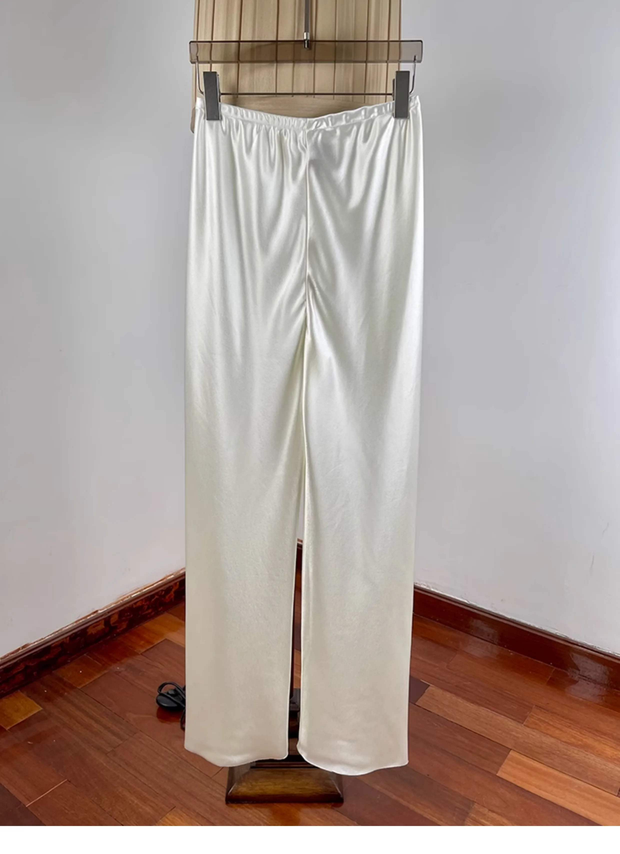 Minimalist and laid-back acetate satin straight-leg casual pants for women! Comfortable air pants, wide-leg pants, floor-length