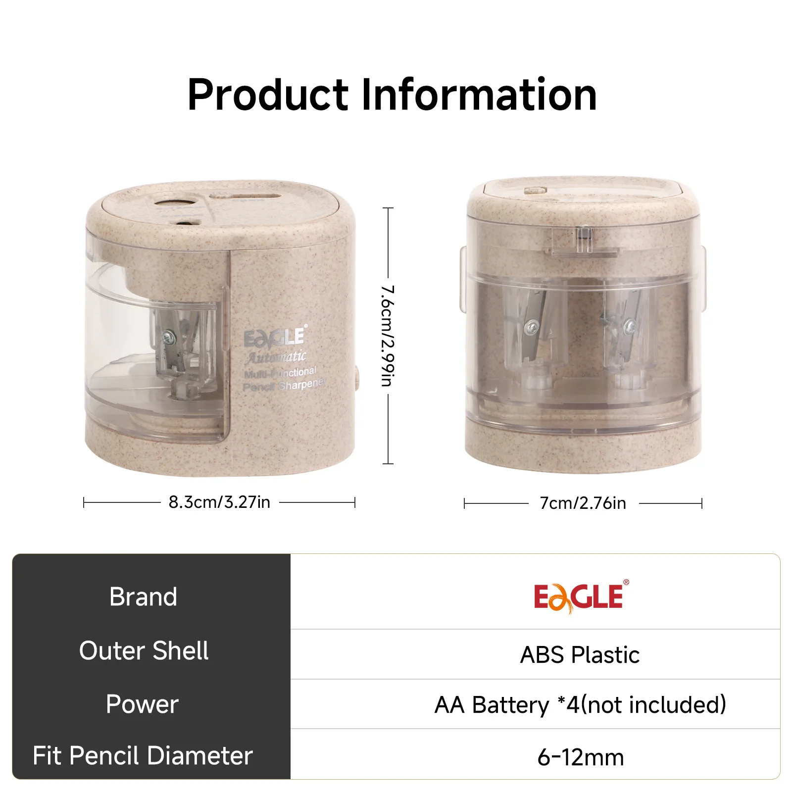 EAGLE Automatic Electric Pencil Sharpener, 5S Fast Sharpening for 6-12mm All Shapes Pencils Home School Office Art Studio - 2