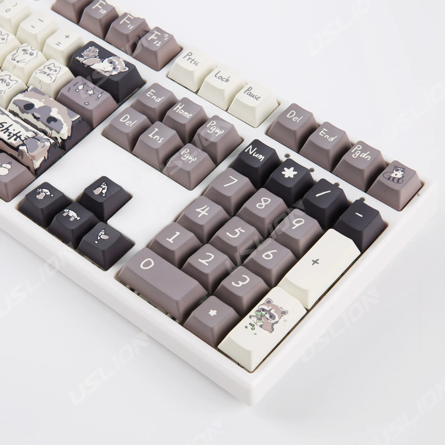 Bonito Tema Guaxinim Pbt Keycap Cereja Cap Teclado Perfil Teclado Mecânico Interruptor mx Tintura-sublimação 148 Chaves - Imagem 2