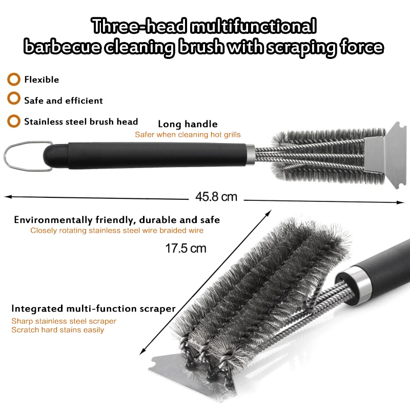 Stainless Steel Barbecue Brush Outdoor Travel BBQ Grill Cleaning Brushes Kitchen Non-stick Brushes Clean Tool For Home Barbecue
